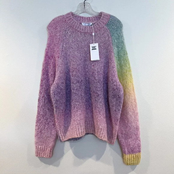 BOSS Farolina Alpaca Wool Blend Rainbow Pink Crew Neck Designer Knit Sweater M - Picture 2 of 10